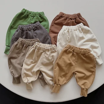 1-6Yrs Kids Casual Ppants Children Cotton Solid Color Elastic Waist Kelnės Korėjietiško stiliaus Pavasario ruduo Baby Boys Girls Kelnės