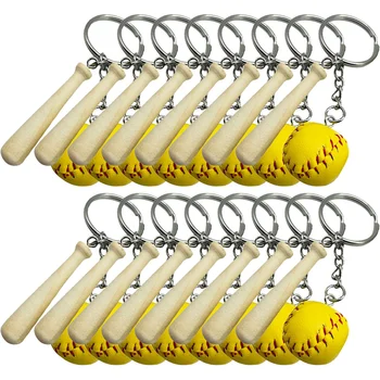 16vnt Mini beisbolo raktų žiedai Beisbolo raktų pakabukai su mediniais šikšnosparnių sporto favoritais