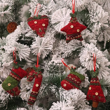 1PC Mini kalėdinis pakabukas Megzta eglutė/Žvaigždė/Kojinės Kabantis ornamentas Kalėdų eglutės dekoravimui Noel Party Supply Vaikams Dovanos