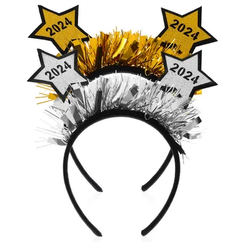 2 Vnt Atostogų reikmenys 2024 m. Naujųjų metų galvos juosta Auksas Sidabras Penkiakampis žvaigždžių gėlių vakarėlis Cosplay Headbord plastikas