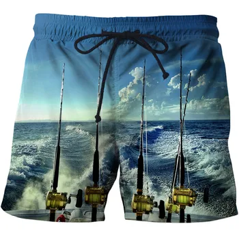 2023 Nauji vyriški 3D spausdinti paplūdimio šortai Žvejybos maudymosi kostiumėliai Vasaros unisex gyvūnų žuvys Laisvi sportiniai šortai aukštu juosmeniu