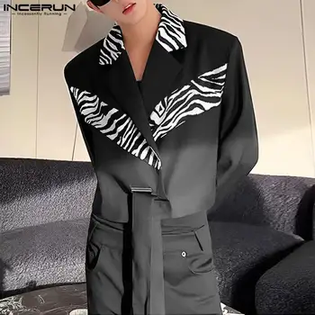 2023 Vyriški Blazer Lapel ilgomis rankovėmis Patchwork Streetwear Button Casual suits Korean Style Fashion Male Crop Copals S-5XL INCERUN