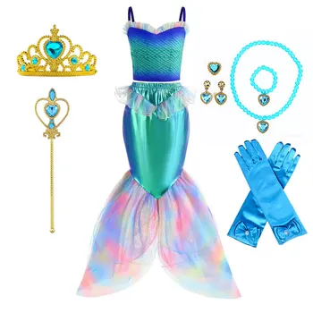 2024 Nauja undinėlė Cosplay kostiumas Merginos Ariel Filmo vaidmuo žaidžiant princesės sirenos kostiumą Vaikai Vasaros baseino vakarėlio apranga