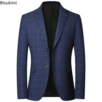 2024 Vyrų oficialus verslo biuras Blazer Jacket Suits Plaid Middle Age Gentlemen's Wedding Evening Party Blazer Luxo Masculino