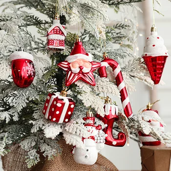2PCS Kalėdinės dekoracijos Sniego senio namas Pentagramos mažas vaikščiojimo lazdos derinys Kabanti vaikų eglutė