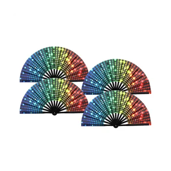 4 dalių sulankstomas ventiliatorius Rainbow Sequins Pride Rankinis ventiliatorius suaugusiems Drag Queen festivalio gerbėjas Kinijos sulankstomas rankinis ventiliatorius