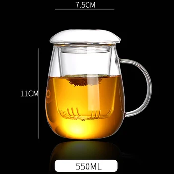 550Ml arbatos puodelis su dangtelio filtru, kavos puodeliai arbatos rinkinys puodeliai alaus gėrimas biuro puodelis skaidrus gėrimų indas stiklinis puodelis kinų stilius