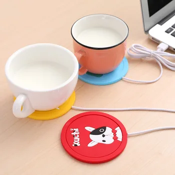 Apvalus USB puodelis Šiltesnis kilimėlis Mielas animacinis filmas Gyvūnų raštas Silikoninis USB puodelio šildytuvo dėklas su USB įkrovimo kabeliu Pakrančių biuras