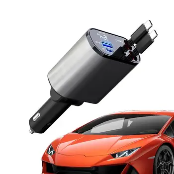 automobilinis įkroviklis Lengvesnis prievadas 4 in 1 automobilinis maitinimo adapteris su ištraukiamu kabeliu 100W automobilinis USB įkroviklis 