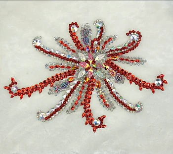 Bi.Dw.M Fancy Red Rhinestone Crystals Stones Beadling Applique Patch 24x30cm Siūti vestuvinėms vestuvinėms suknelėms Kostiumų dekoravimas