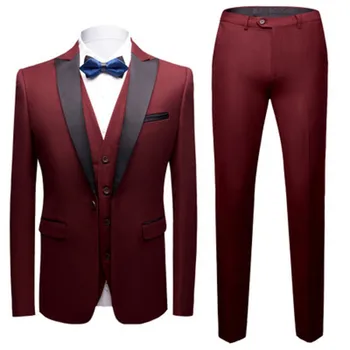 (Blazer+Vest+Pants) Peak Collar Vyriški kostiumai Slim Fit Blazers 3 dalių oficialus priežastinis verslas vestuvių jaunikiui