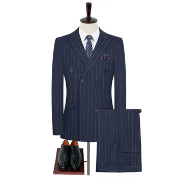 Boutique (Blazer+ kelnės) Vyrų mados verslas Britų stilius Džentelmenas Paprastos mikro elastinės juostelės Casual Professional 2 dalių