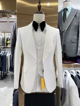 Custom Naujausias dizainas Oficialūs balti vestuviniai kostiumai vyrams Fashion groom prom Blazer vyriškas smokingas trajes de hombre kostiumas homme 턱시도