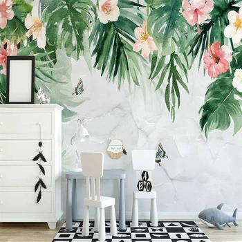 Custom papel de parede 3d gėlės paukščiai palmių lapai tapetai patalpų fono freskos sienų popierius namų dekoro sienų lipdukai