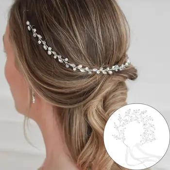 Elegantiška galvos juosta Dirbtinis perlas Galvos juosta Elegantiški vestuviniai plaukų aksesuarai Faux Pearl Crystal nuotakos galvos juosta su reguliuojamu blizgesiu