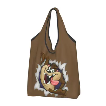 Fashion Tasmanian Devil Shopping Tote Bags Portable Taz Cartoon Comic Grocery Shopper Shoulder Bag
