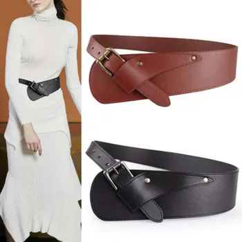 Fashion Women Wide PU Belts Ladies Wild Dresses Belt Cummerbunds Waistsize 76-86 madų šou Odinio rago imitacija Diržas