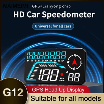 G12 GPS HUD skaitmeninis spidometras LED galvos aukštyn ekranas KMH MPH aukščio greičio viršijimo signalizacija Skaitmeninis greičio matuoklis visiems automobiliams