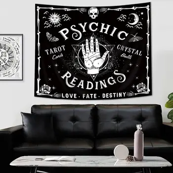 Gotikinis psichinis gobelenas Gotų Helovinas Ouija Palmistry Skaitymas Ragana Unikalus įnoringas Taro Edgy Wall Art Decor Kabantis kambario audinys