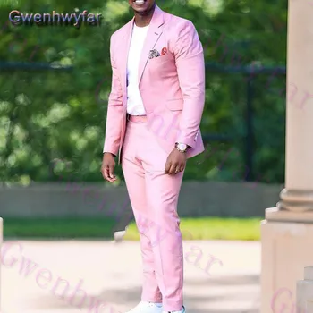 Gwenhwyfar Vyriškas rožinis vestuvinis kostiumas, pagal užsakymą pagamintas įpjautas atlapas viengubas krūtinė Terno Masculino, Solid Slim Fit Groomsmen Smokingai