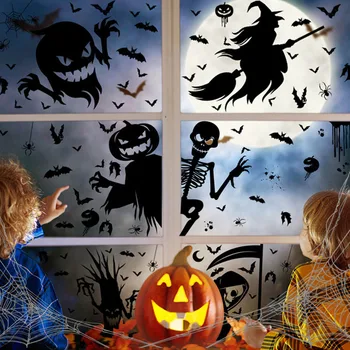 Helovino lango lipdukas Milžiniškas vaiduoklis monstras Raganos mirtis Skeletas Kruvinas plakatas Elektrostatiniai lipdukai Helloween vakarėlio dekorui