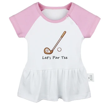 iDzn Naujas Let's Par Tee, Golf Fun Printed Graphic Baby Girls Mielos trumpomis rankovėmis Klostuotos suknelės 0-24M Kids Baby Summer Clothing
