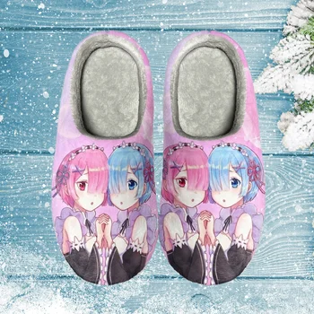 INSTANTARTS Japan Ram from re Zero Anime Šlepetės moterims Vyriški vidiniai grindų batai Unisex Silence Slides Miegamojo šlepetės žiema