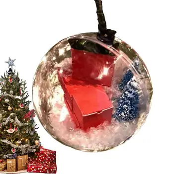Išvalyti kalėdinius kamuoliukus amatams 3.5Inch kalėdinio kamuolio papildymas Užpildomas eglutės rutulys su lanko mazgu Mini Express dėžutė