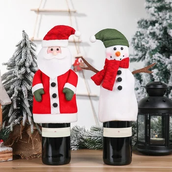 Kalėdinio vyno butelio dangtelio drabužių butelio suknelė Kalėdų senelio vyno butelio krepšio įvyniojimas Kalėdų šventiniam vakarėliui Stalo dekoras patvarus