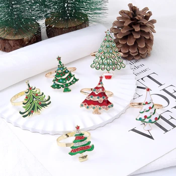 Kalėdinės servetėlių sagtys Vintažinė metalinė Kalėdų eglutė Snaigės servetėlių žiedas Pagrindinis Vakarienė Vakarėlis Stalo dekoravimas Padėkos dienos indai