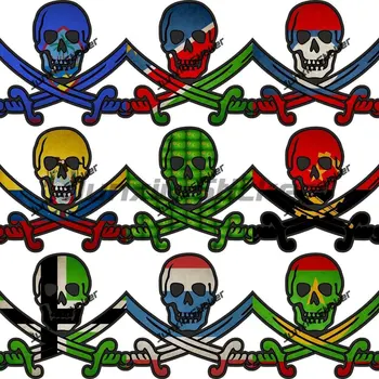 Kaukolės piratų dvigubi kardai su tautinės vėliavos lipdukais Kūrybinės nacionalinės vėliavos piratų lipdukai Rv Karavanas Motociklų lipdukai Lipdukai