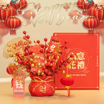 kinų Naujųjų metų dekoravimas Dirbtinis likimas Raudonas vaisius Derva Vazos papuošalai vestuvėms Namai Pavasario šventė Stalo dekoras