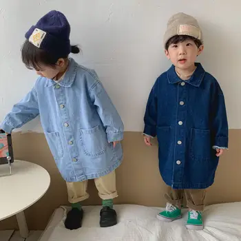 korėjietiško stiliaus Vaikų mados oversized džinsinės treninginės striukės Vaikai laisvi vienspalviai laisvalaikio paltai