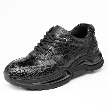 Krokodilo oda Rankų darbo siuvimo sportiniai batai Vyrai Natūralios odos aukščiausios klasės odiniai batai Mados banga ir paaukštinti laisvalaikio batai Vyrai
