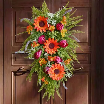 Lauko lauko durų vainikas Dirbtinės gėlės Vainikų ūkis Sveiki atvykę į priekinių durų vainiką Namų dekoravimo aksesuarai Decoración