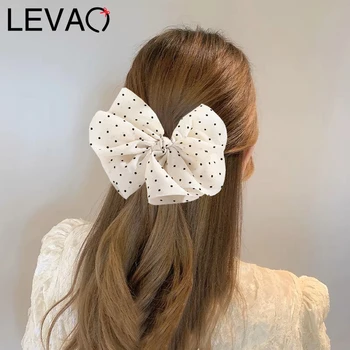 LEVAO Korėjietiškas taškinis lankas plaukų segtukas Big Bow plaukų segtukai moterims Elegantiški ponytail plaukų segtukai Merginos plaukų aksesuarai Barrette dovanų pavasaris