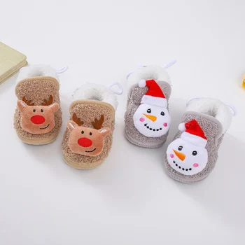 Lioraitiin 0-18M Baby Christmas Crib Batai, Kalėdų senis Sniego senis Briedis Minkštas padas Neslidūs vaikščiojimo batai Flats Mažylis Žieminiai batai