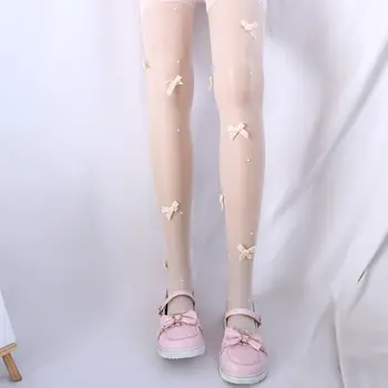 Lolita pėdkelnės Aksominis lankas Perlų siuvinėjimas Kūno kojinės Pėdkelnės Japoniško stiliaus Saldžios merginos Nailoninės pėdkelnės
