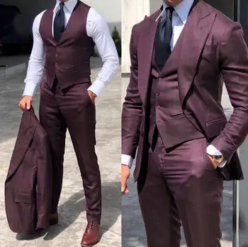 Madingas vestuvinis smokingo kostiumas Slim Fit Bridegroom For Men 3 Pieces Groomsmen Suit Male Cheap Formal Business (Švarkas+Liemenė+Kelnės)
