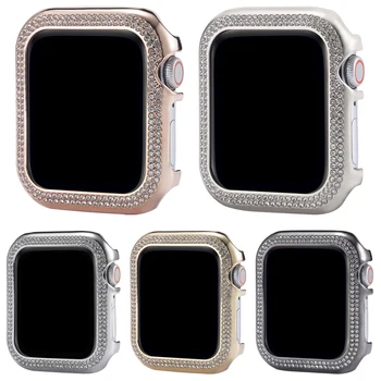 Metalinis deimantinis apsauginis dėklas, skirtas Apple Watch 9/8/7 41mm 45mm Moteriški dangteliai Buferio rėmo dangtelis iWatch Series 40mm 44mm 6/5/4 SE