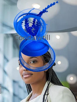 Moterų vestuvių fascinatorė Kepurė Kentukio derbio plunksna Pillbox Kepurė Naujas vintažinis pokylis Lenktynių galvos apdangalas Ponios Elegantiškos Hatinator skrybėlės