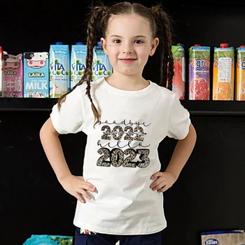Mother Kids marškinėliai Maži vaikiški drabužiai Good Bye 2022 Sveiki, 2023 m. laiškų spausdinimo marškinėliai Berniukai Mergaitės trumpomis rankovėmis Top Drop Laivas