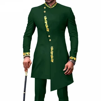 Naujas populiarus Afrikos nacionalinis spaudinys Batikos vyriškas kostiumas Ropa Hombre Terno Masculinos Completo Trajes Elegante Para Hombres drabužiai