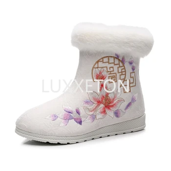 Old Beijing ClothShoes Woman Autumn and Winter New Season Flatbottomed Hanfu Boots Ancient Wind Boots Ancient Dress Cotton Boots