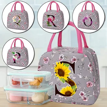 Pietų dėžutė Terminis krepšys Mielas saldus madingas tote maisto laikymo krepšys Organizatorius Vaikai Pilka gėlių spausdinimas Gėlių spalvų serija