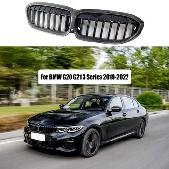 Priekinis buferio gaubtas Inkstų grotelės Real Carbon Fiber Dual Line Sport Racing Grill for BMW 3 Series G20 Sedan G21 Wagon 2019-2022