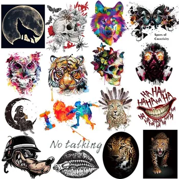 Punk Tiger Iron On Patches For Clothes Stickers Heat Transfer Skull Ironing On Transfers Thermal Badges On Clothes T-shirt DIY