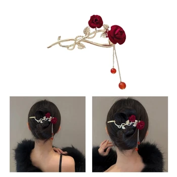 Red Flocking Rose Shape Hair Clip Hot Girls Hair Barrettes for Teenager Woman Dropship