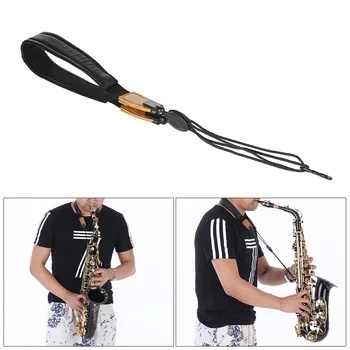 Reguliuojamas minkštos odos saksofono saksofono kaklo dirželis su EVA paminkštintu metaliniu kabliu