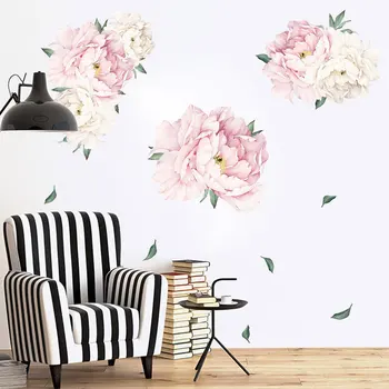 Rožinė bijūnų gėlių siena Lipdukai kūdikiams Vaikų kambarys Mergaitės Miegamasis Svetainė Namų dekoras PVC meno freskos Augalai Gėlės Sienų lipdukas